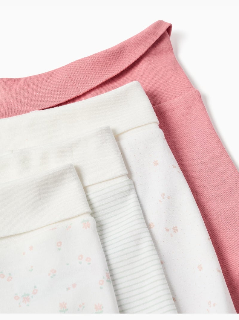 4 pantalons avec pieds en coton unis/imprimés Blanc Rose - Kiabi