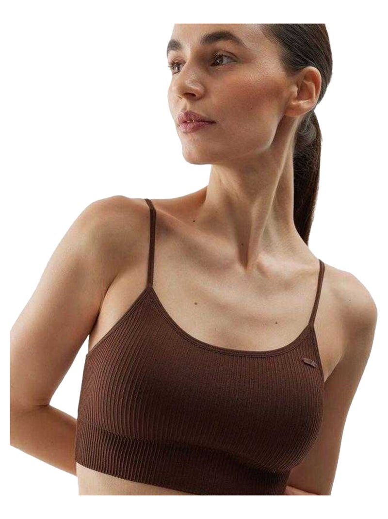 4F - Brassière de sport style Uni Marron - Kiabi