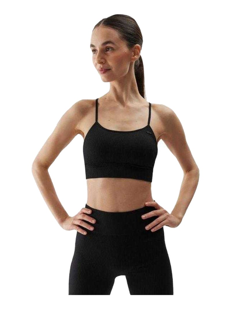 4F - Brassière de sport style Uni Noir - Kiabi