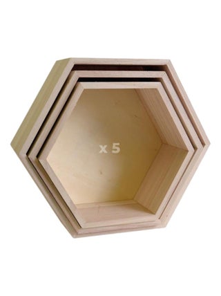 5 blocs de 3 étagères hexagone en bois 24-30 cm - Artemio