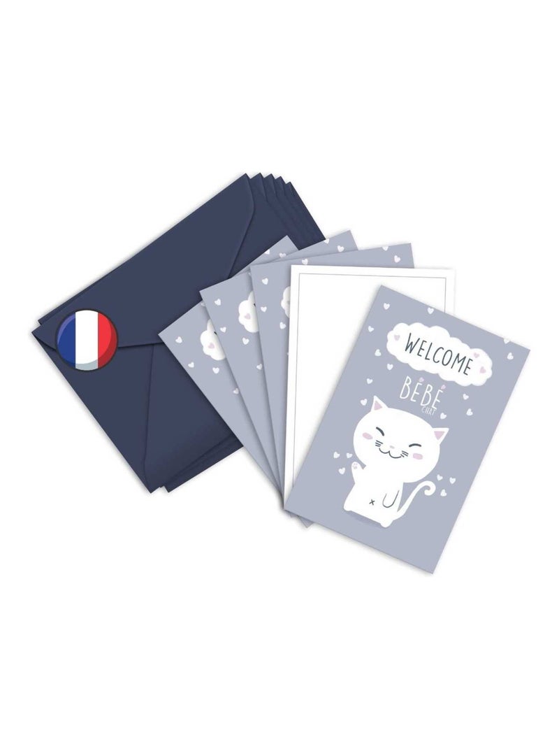 5 Cartes De Félicitation Naissance Ou Grossesse 'welcome Bébé Chat' | Fabrication Française N/A - Kiabi