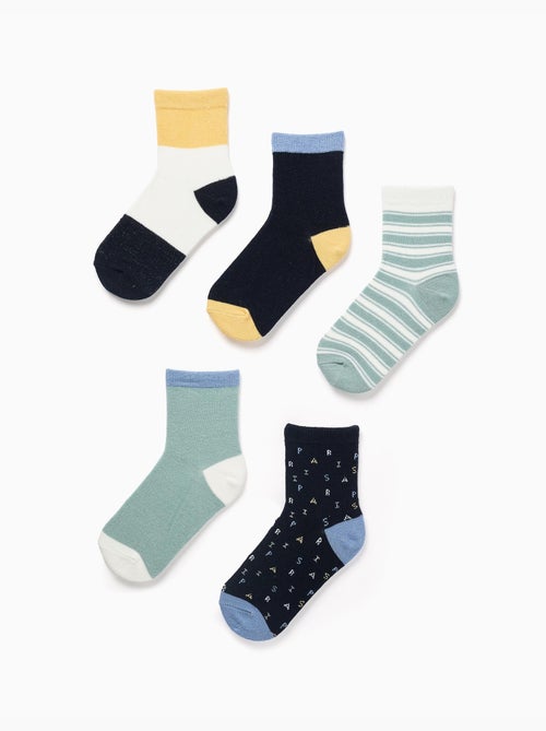 5 paires de chaussettes à détails contrastés - Kiabi