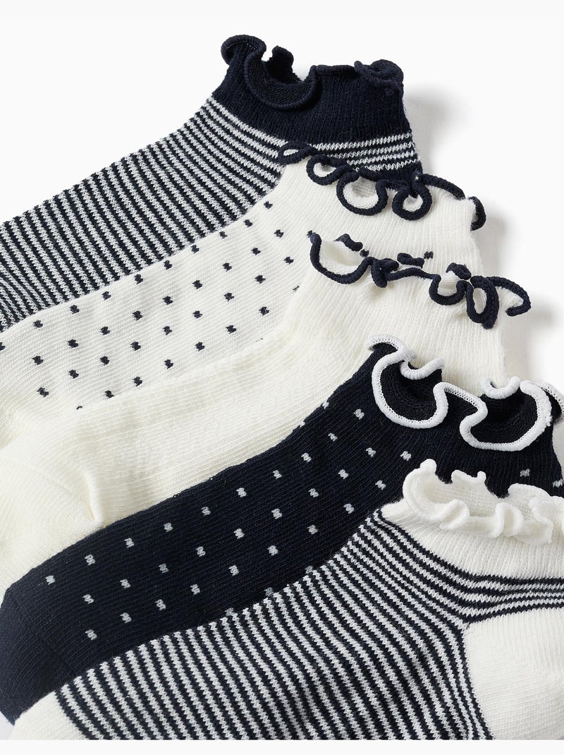5 Paires de chaussettes à rayures/à pois Bleu Blanc - Kiabi