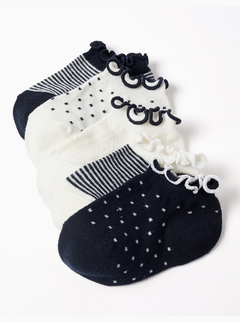 5 Paires de chaussettes à rayures/à pois Bleu Blanc - Kiabi