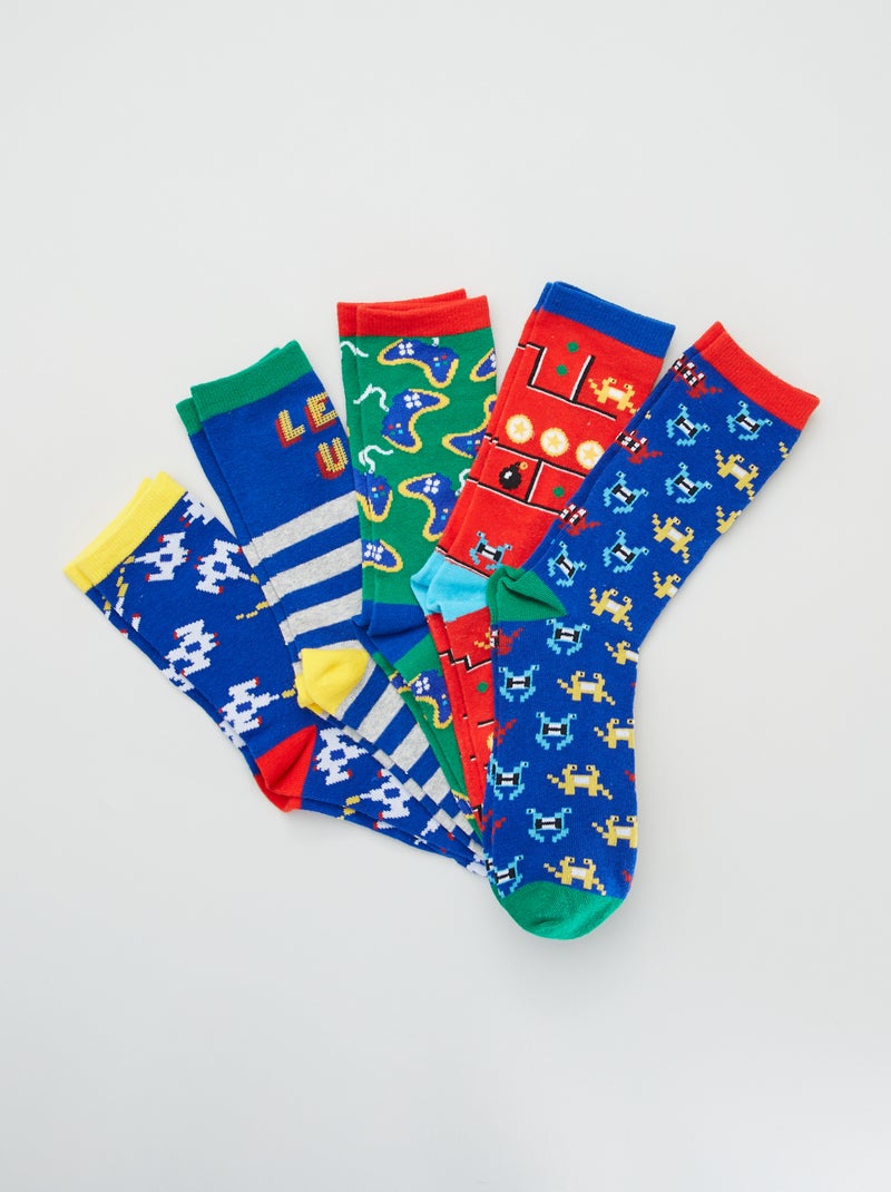 5 paires de chaussettes imprimées fantaisie Bleu/rouge - Kiabi
