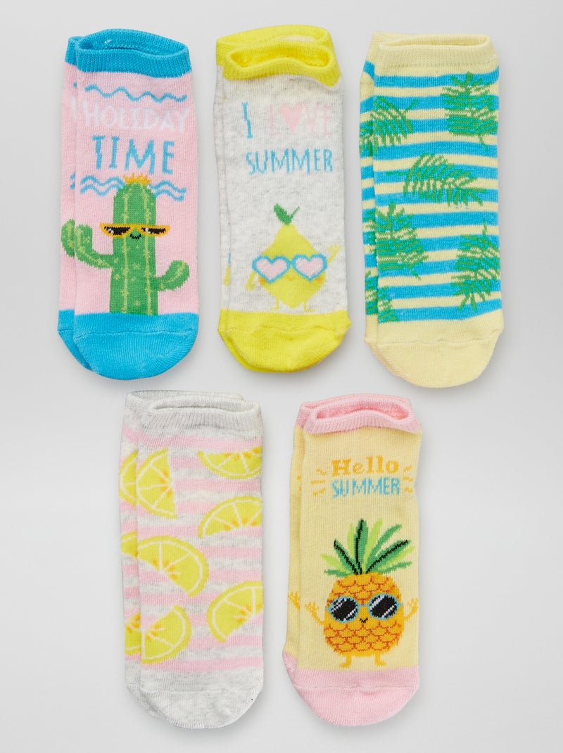 5 paires de chaussettes imprimées fantaisies Jaune/rose Bleu - Kiabi