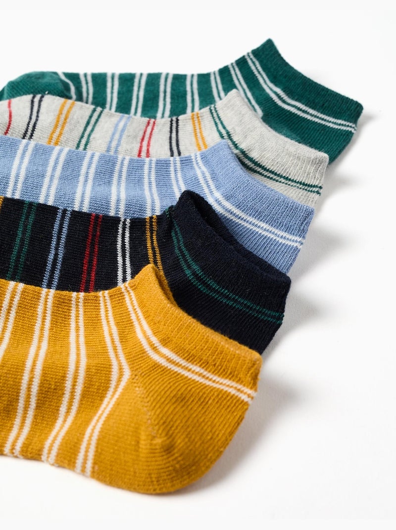 5 paires de socquettes à rayures contrastées Bleu Jaune Gris - Kiabi