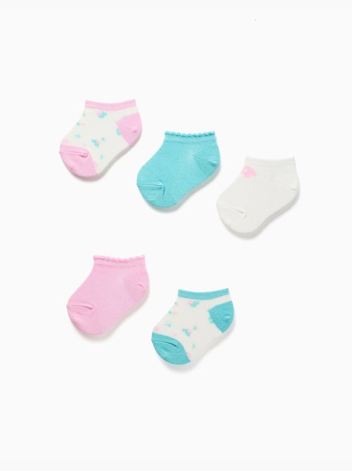 5 paires de socquettes unies/florales - Kiabi