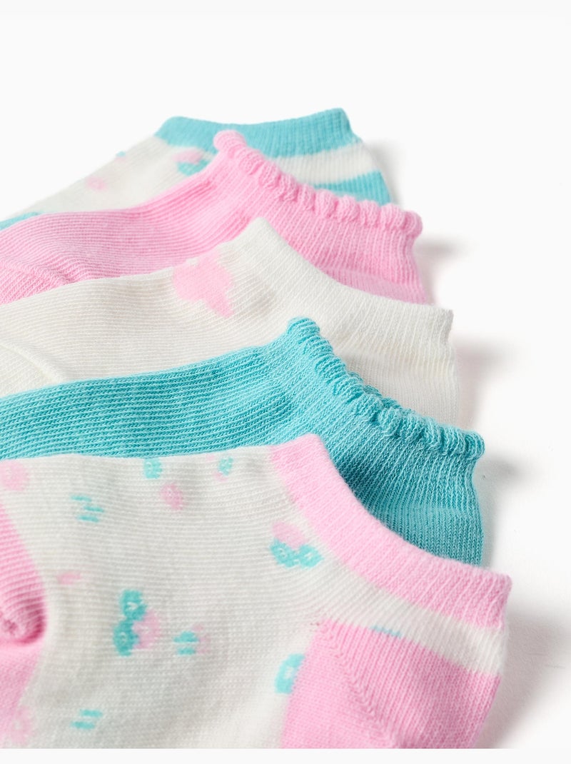 5 paires de socquettes unies/florales Bleu Rose Blanc - Kiabi