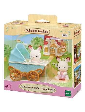 5432 Sylvanian Jumeaux Lapins Chocolat Et Poussette Double