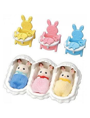 5532 'sylvanian Families' Les Triples Lapin Chocolat Et Accessoires Puericulture