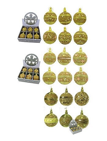 6 boules decorees or sequins