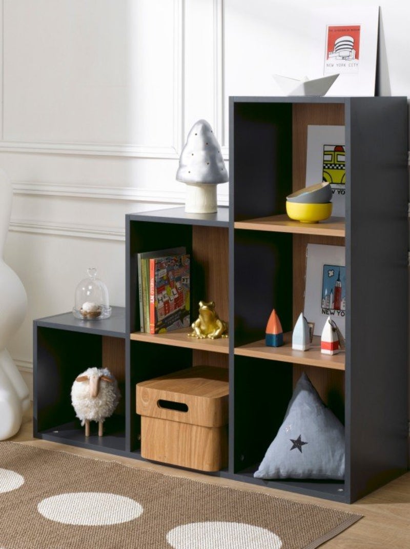 6 cases de rangement effet bois en escalier  TOM & APOLLINE gris anthracite - Kiabi
