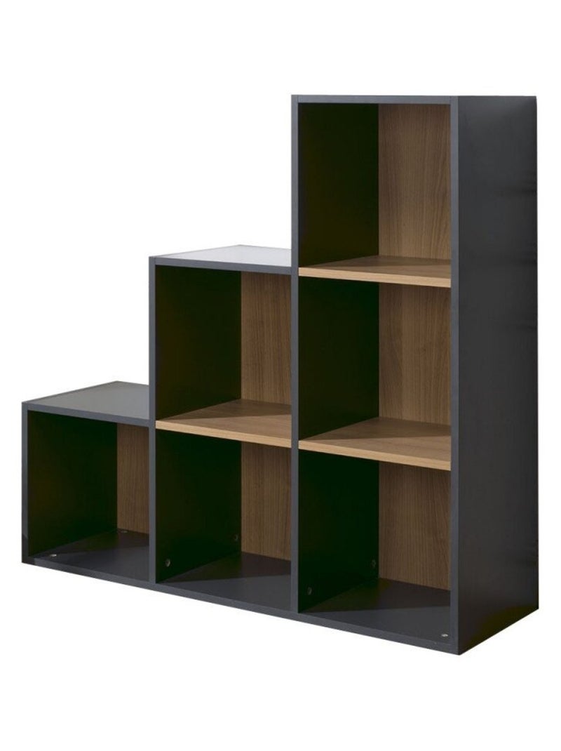 6 cases de rangement effet bois en escalier  TOM & APOLLINE gris anthracite - Kiabi