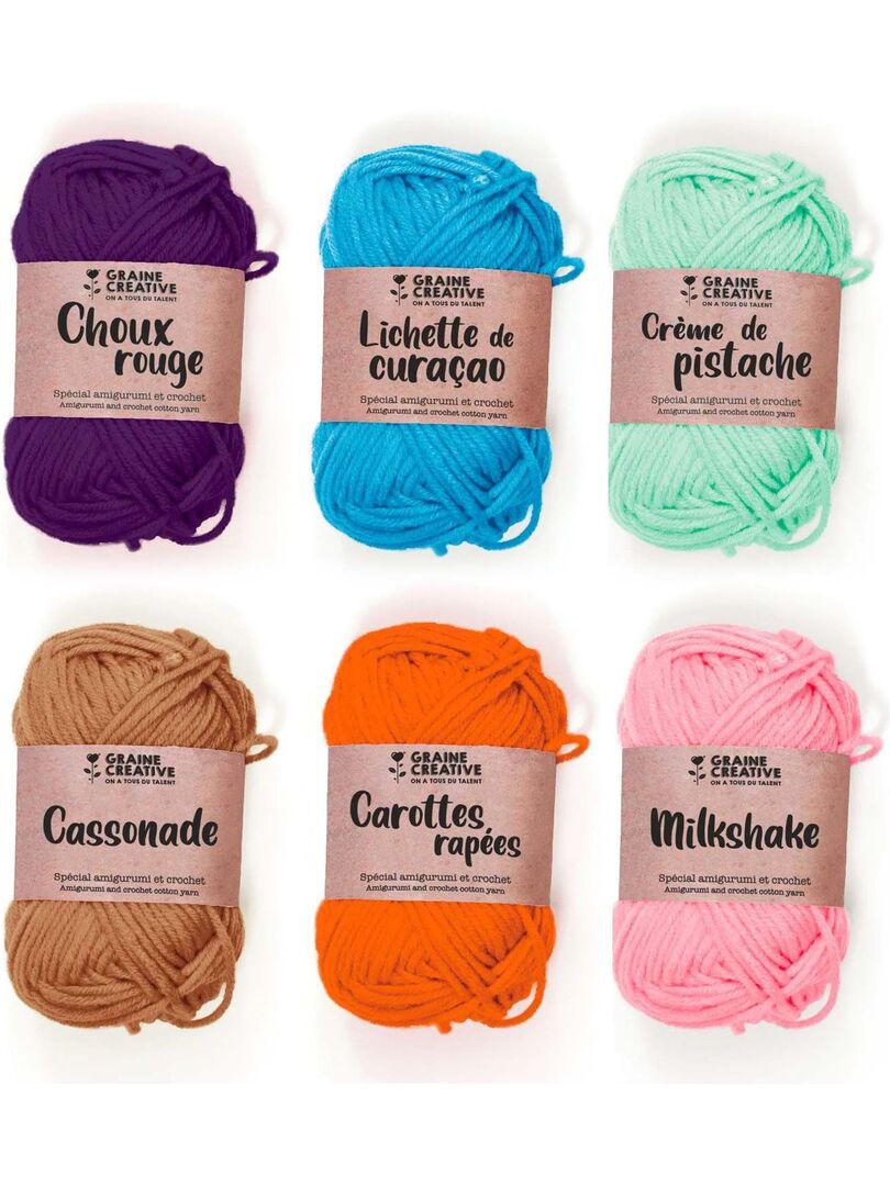 6 fils de coton spécial crochet 55 m - rose-orange-camel-vert  clair-turquoise-violet - N/A - Kiabi - 12.90€
