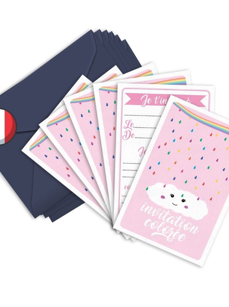 6 Invitations Et Enveloppes Anniversaire 'arc-en-ciel' | Fabrication Française N/A - Kiabi