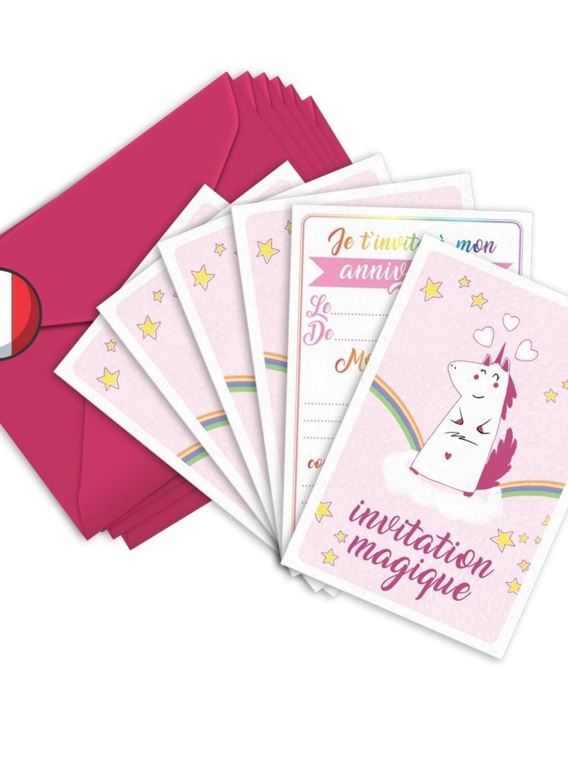 6 Invitations Et Enveloppes Anniversaire 'licorne' | Fabrication Française N/A - Kiabi