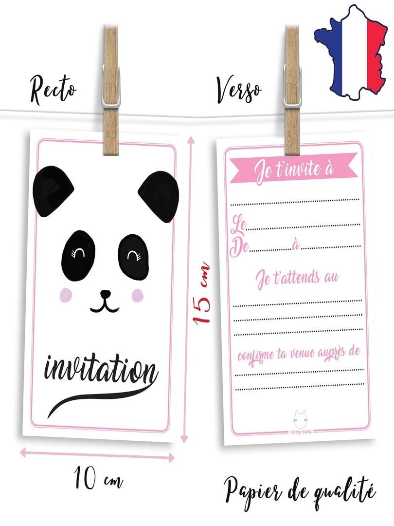 6 Invitations Et Enveloppes Anniversaire 'panda' | Fabrication Française N/A - Kiabi
