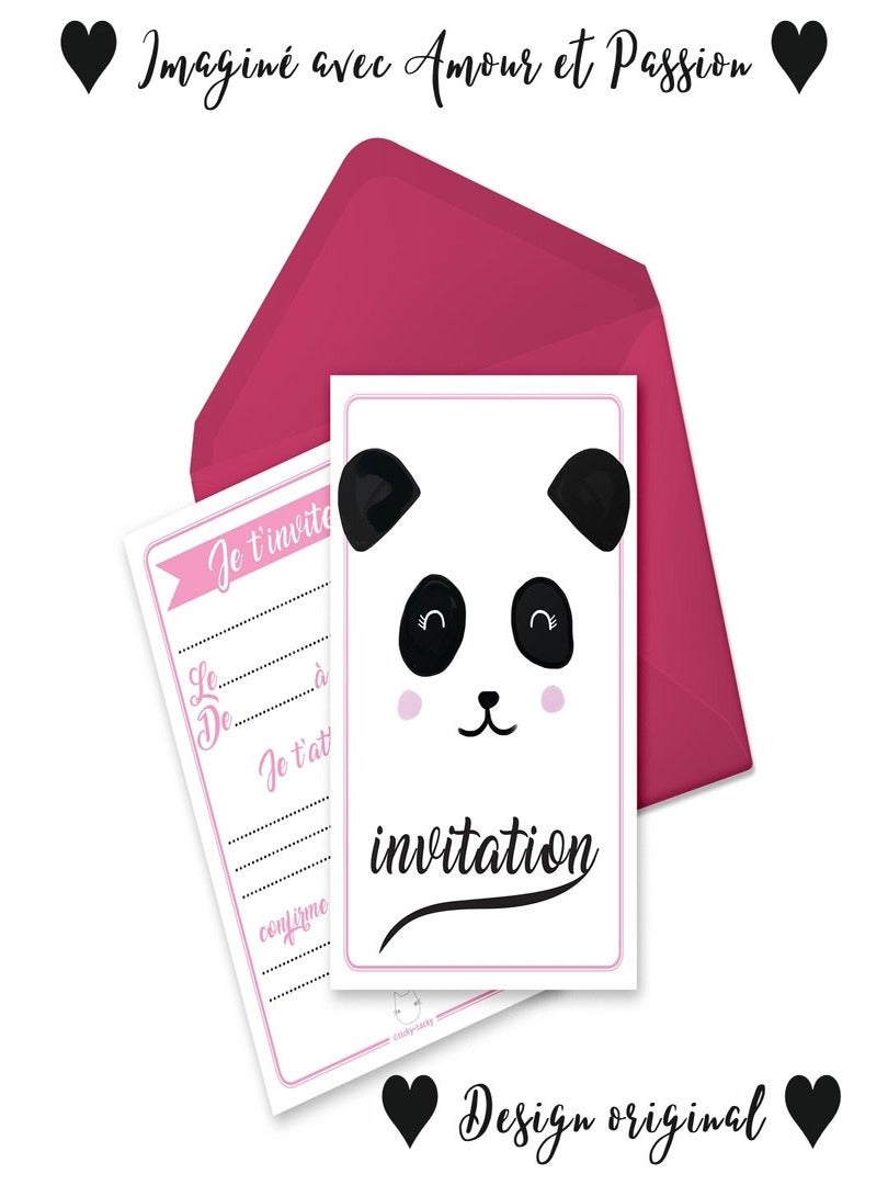 6 Invitations Et Enveloppes Anniversaire 'panda' | Fabrication Française N/A - Kiabi