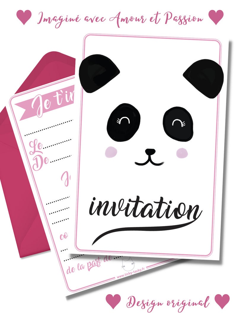 6 Invitations Et Enveloppes Anniversaire 'panda' | Fabrication Française N/A - Kiabi
