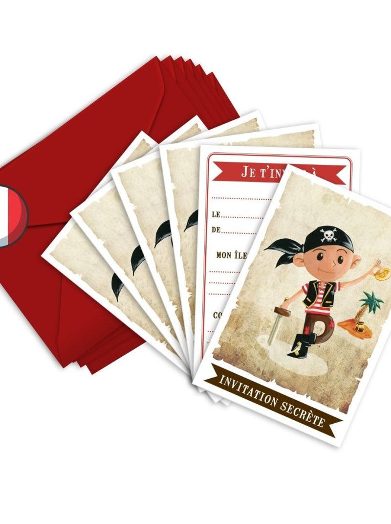 6 Invitations Et Enveloppes Anniversaire 'pirate' | Fabrication Française N/A - Kiabi