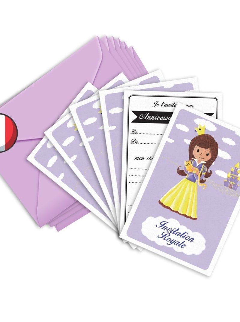 6 Invitations Et Enveloppes Anniversaire Princesse 'mauve' | Fabrication Française N/A - Kiabi