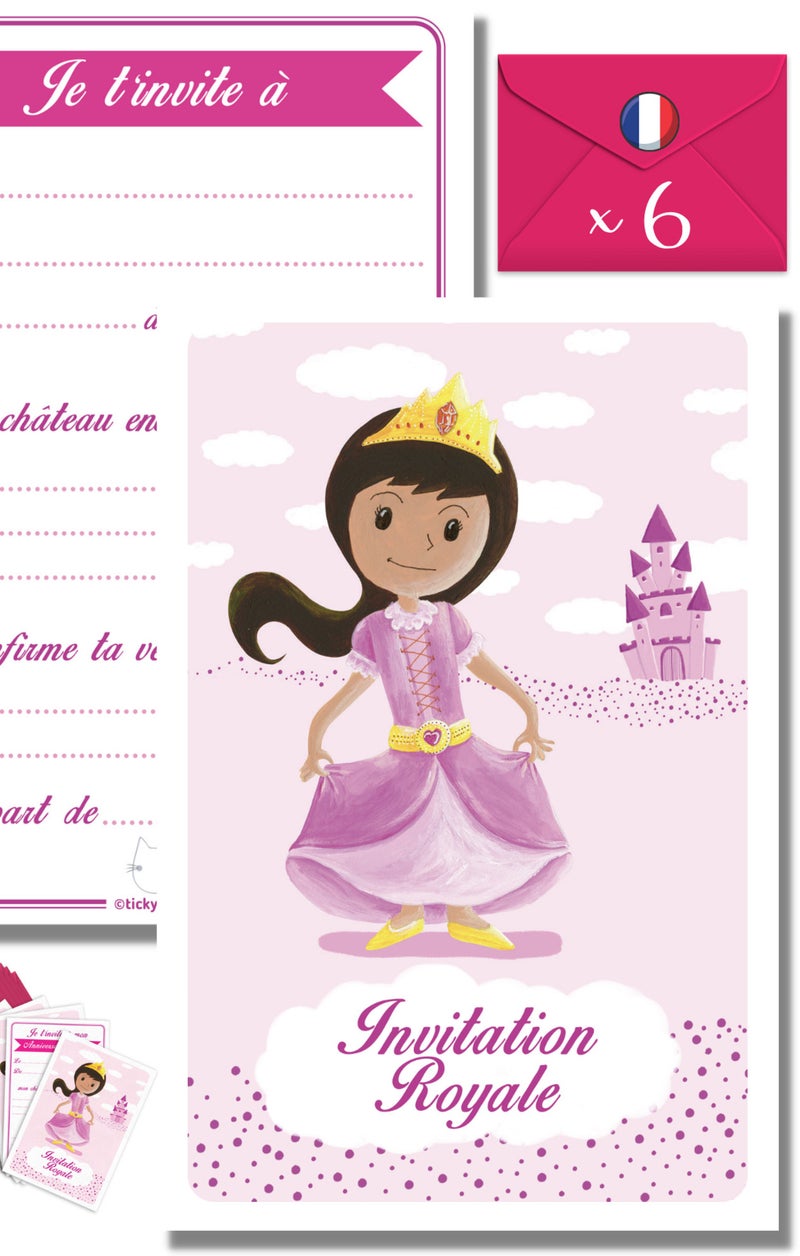 6 Invitations Et Enveloppes Anniversaire Princesse 'rose' | Fabrication Française N/A - Kiabi