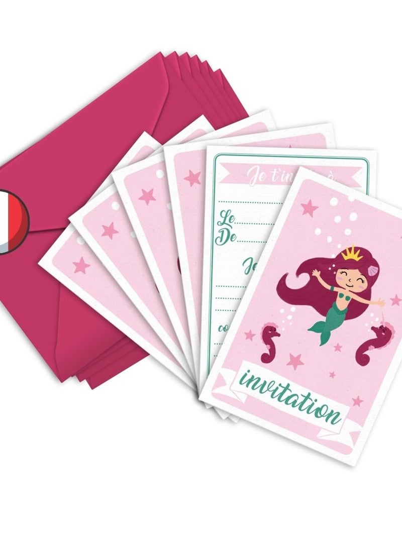 6 Invitations Et Enveloppes Anniversaire 'sirène' N/A - Kiabi