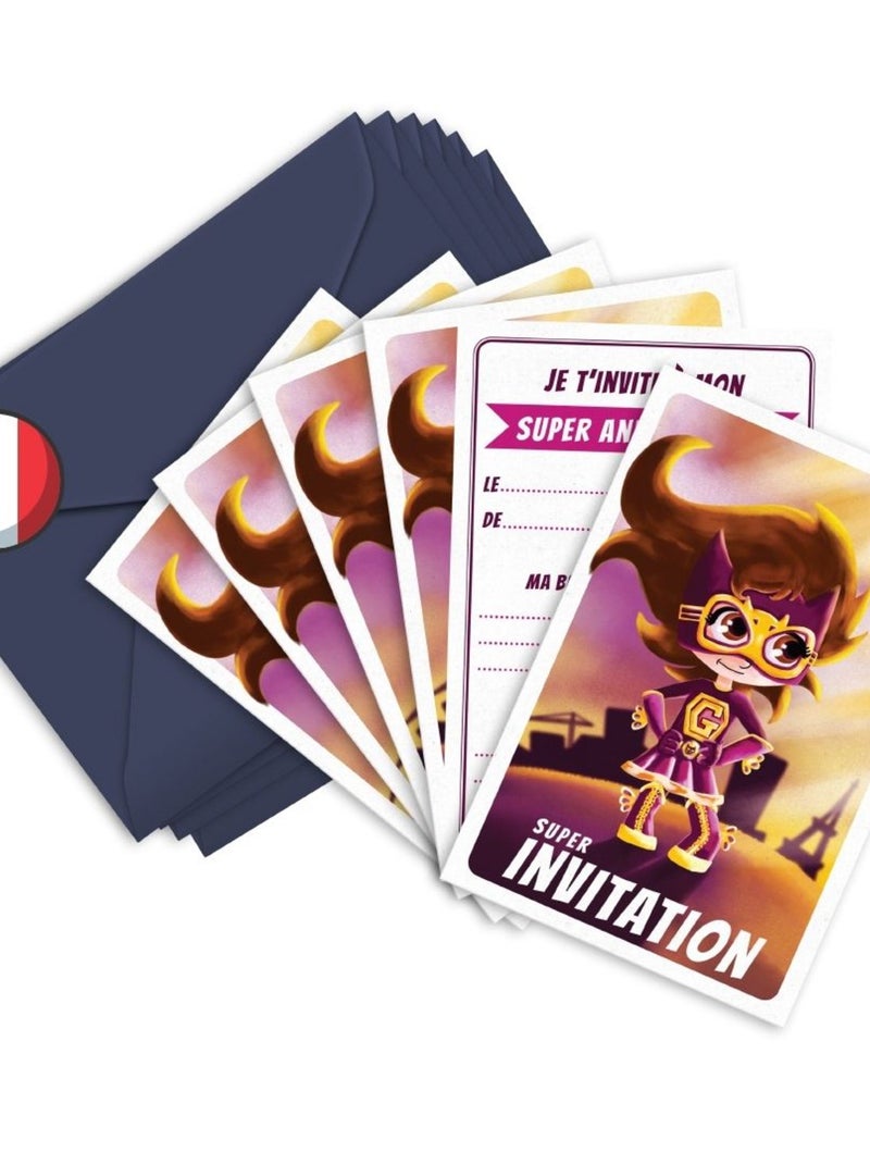 6 Invitations Et Enveloppes Anniversaire 'super-héroine' | Fabrication Française N/A - Kiabi