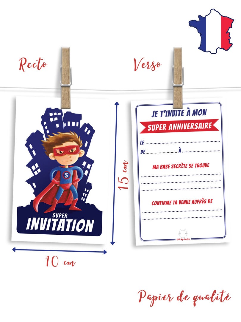 6 Invitations Et Enveloppes Anniversaire 'super-héros' | Fabrication Française N/A - Kiabi