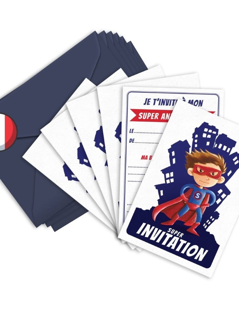 6 Invitations Et Enveloppes Anniversaire 'super-héros' | Fabrication Française N/A - Kiabi