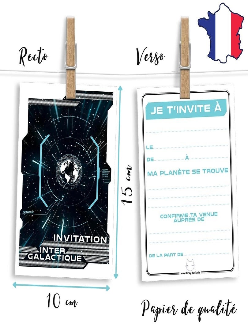 6 Invitations Et Enveloppes Anniversaire 'vaisseau Spatiale' | Fabrication Française N/A - Kiabi
