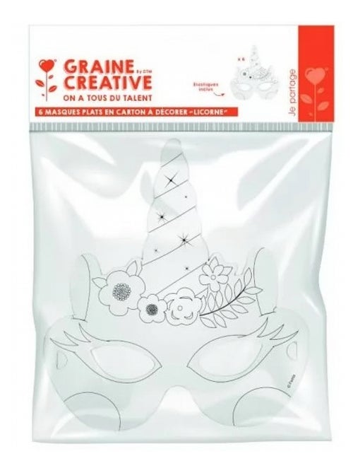 6 masques plats en carton a decorer theme licorne - Kiabi