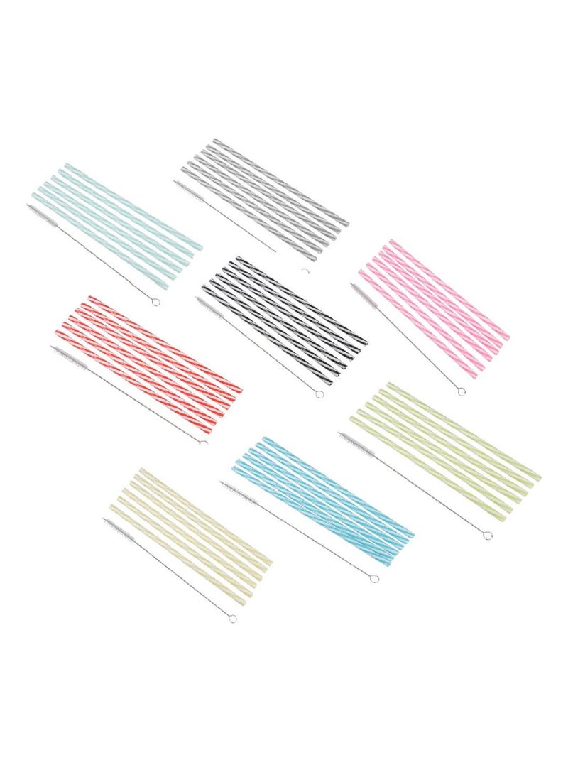 6 pailles + brosse a rayure Bleu - Kiabi