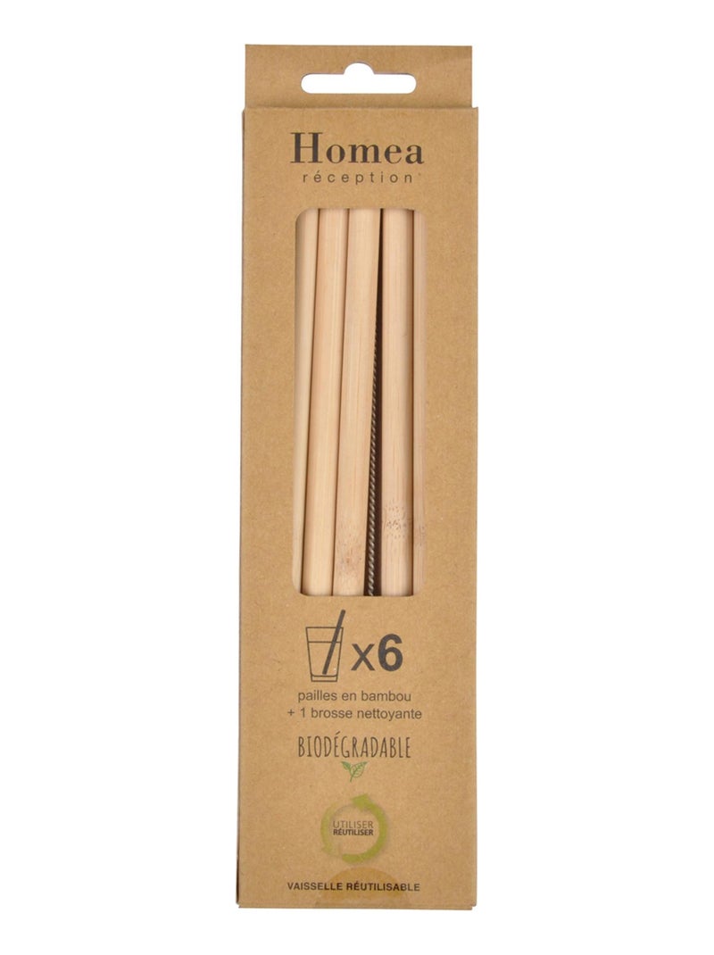 6 Pailles + brosse Marron - Kiabi