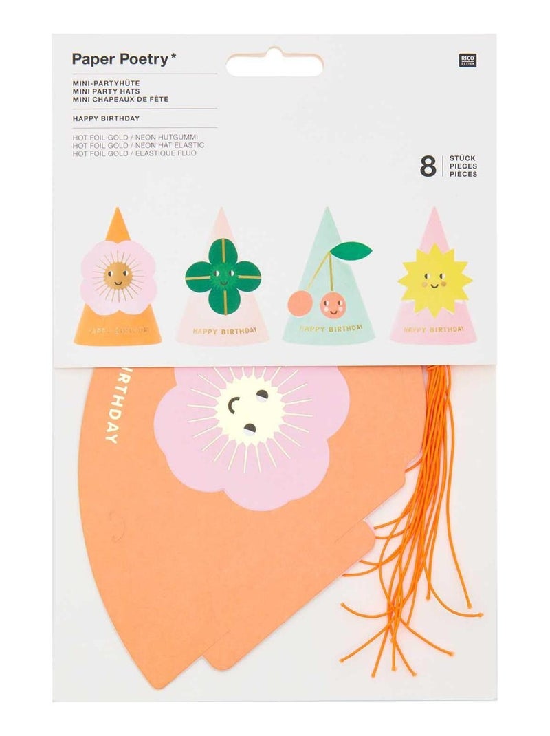 8 chapeaux de fête Happy Birthday 12 cm - Rico Design Multicolore - Kiabi