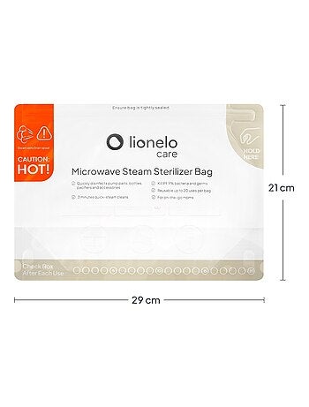 8 x Sachets stérilisateurs réutilisables LIONELO - Au micro-ondes - Pour biberons et accessoires