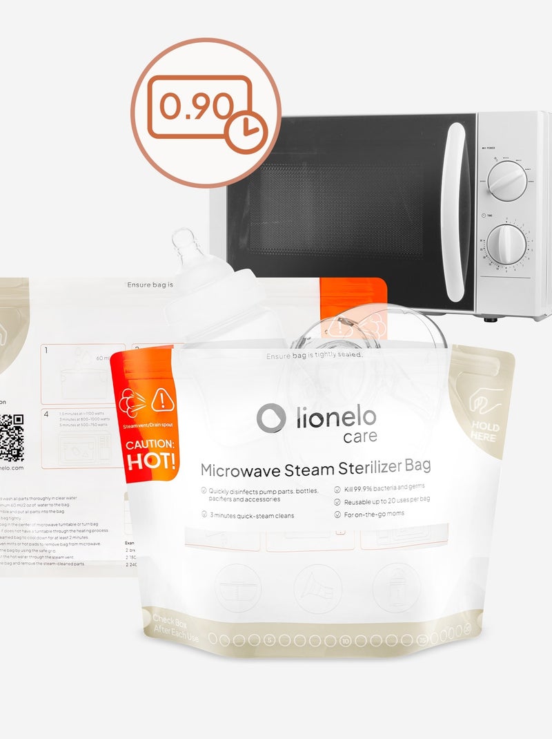 8 x Sachets stérilisateurs réutilisables LIONELO - Au micro-ondes - Pour biberons et accessoires Blanc - Kiabi