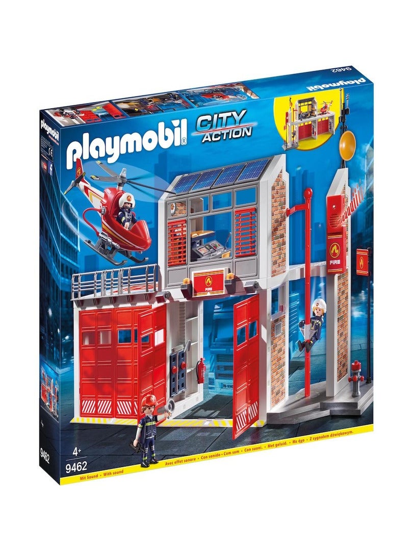 Playmobil - Caserne de Pompiers avec Hélicoptère - 9462, 58.5 x 50.01 x 9.3  cm, Coloré & 4X4 de Pompier avec Lance-Eau - 9466