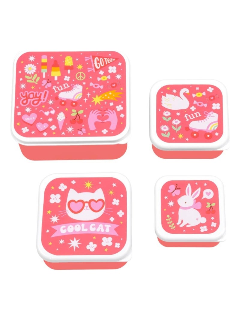 A Little Lovely Company - Lot de 4 boîtes à goûter Rose - Kiabi