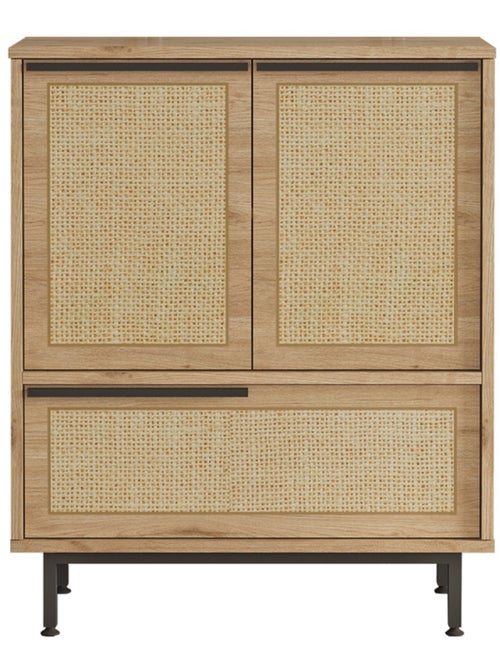 ABA - Meuble à chaussures 3 portes finition bois et cannage 75x90cm - Kiabi