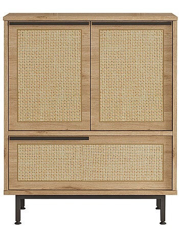 ABA Meuble à chaussures 3 portes finition bois effet cannage 75x90cm