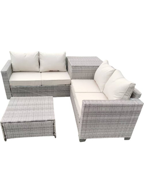 Abacos salon de jardin d'angle 4 places en résine tressée avec coffre de rangement gris et beige - Kiabi