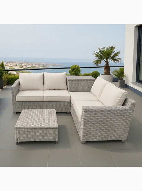 Abacos salon de jardin d'angle 4 places en résine tressée avec coffre de rangement gris et beige - Kiabi