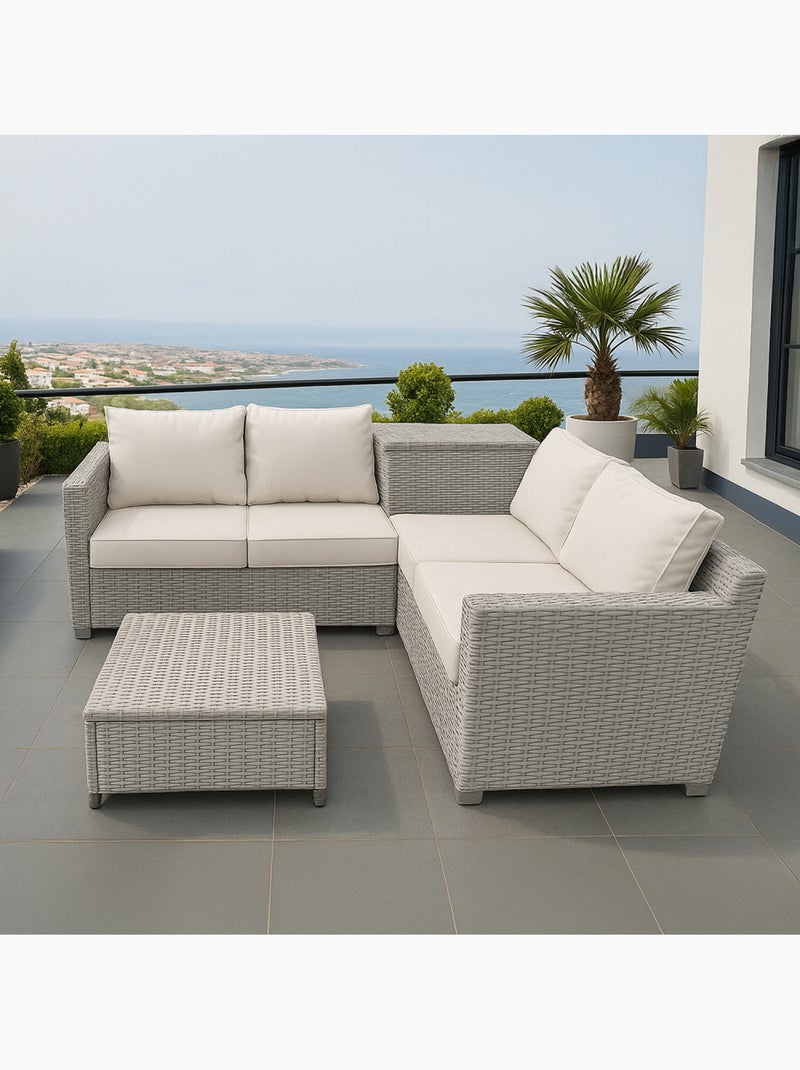 Abacos salon de jardin d'angle 4 places en résine tressée avec coffre de rangement gris et beige Gris - Kiabi