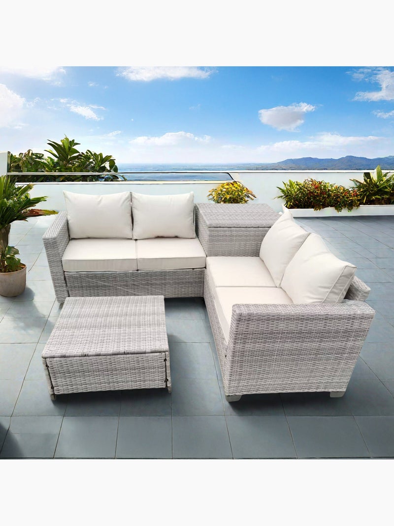 Abacos salon de jardin d'angle 4 places en résine tressée avec coffre de rangement gris et beige Gris - Kiabi