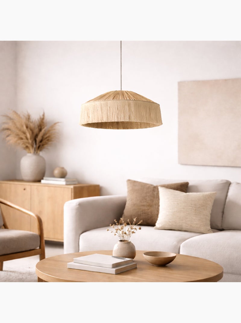 Abat-jour suspension en papier façon raphia et franges Beige - Kiabi