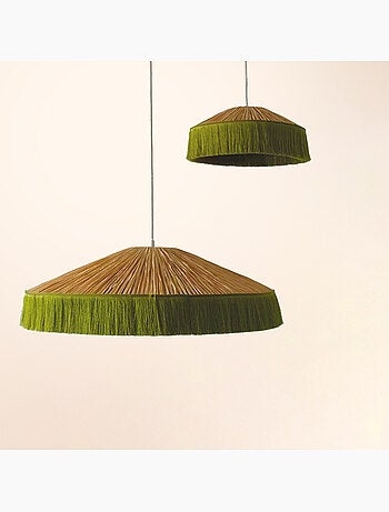 Abat-jour suspension en papier façon raphia et franges