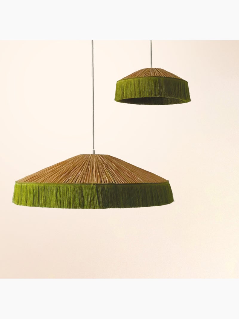 Abat-jour suspension en papier façon raphia et franges Kaki - Kiabi
