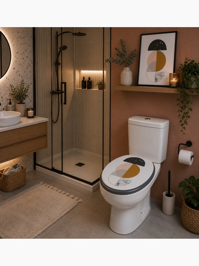 Abattant WC Géométrique Effet Marbre 47 x 37 cm Blanc - Kiabi